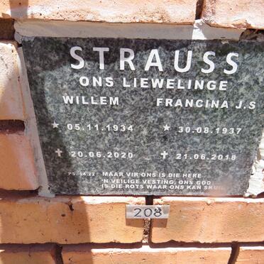 STRAUSS Willem 1934-2020 & Francina J.S. 1937-2018