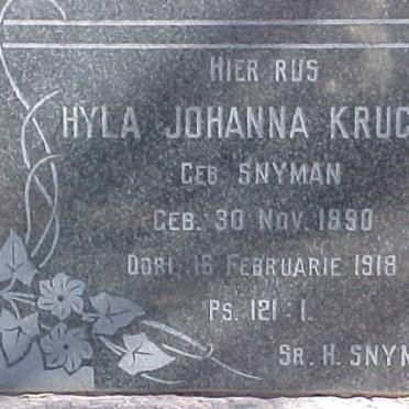 KRUGER Hyla Johanna neé SNYMAN 1890-1918