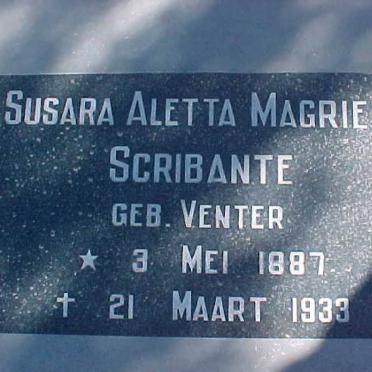 SCRIBANTE Susara Aletta Magrieta nee VENTER 1887-1933