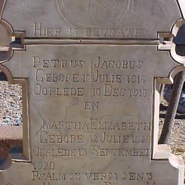 VENTER Petrus Jacobus 1916-1916 :: VENTER Martha Elizabeth 1920-1920