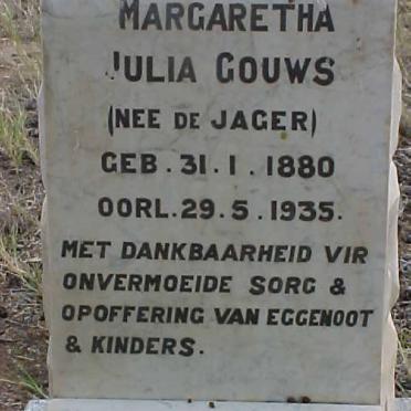 GOUWS Margaretha Julia nee DE JAGER 1880-1935 
