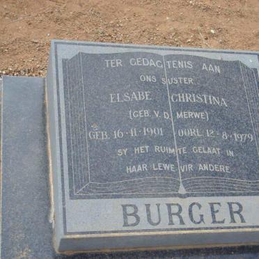 BURGER Elsabe Christina nee V.D. MERWE 1901-1979