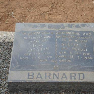 BARNARD Izak Abraham 1892-1978 &amp; Aletta G. DU PLOOY 1901-1966