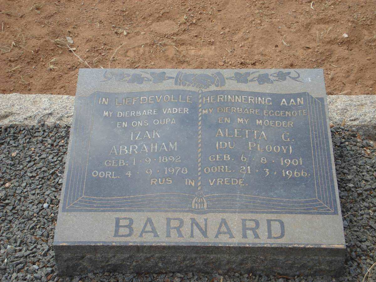 BARNARD Izak Abraham 1892-1978 & Aletta G. DU PLOOY 1901-1966