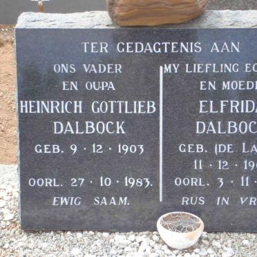 DALBOCK Heinrich Gottlieb 1903-1983 &amp; Elfrida DE LANGE 1907-1967