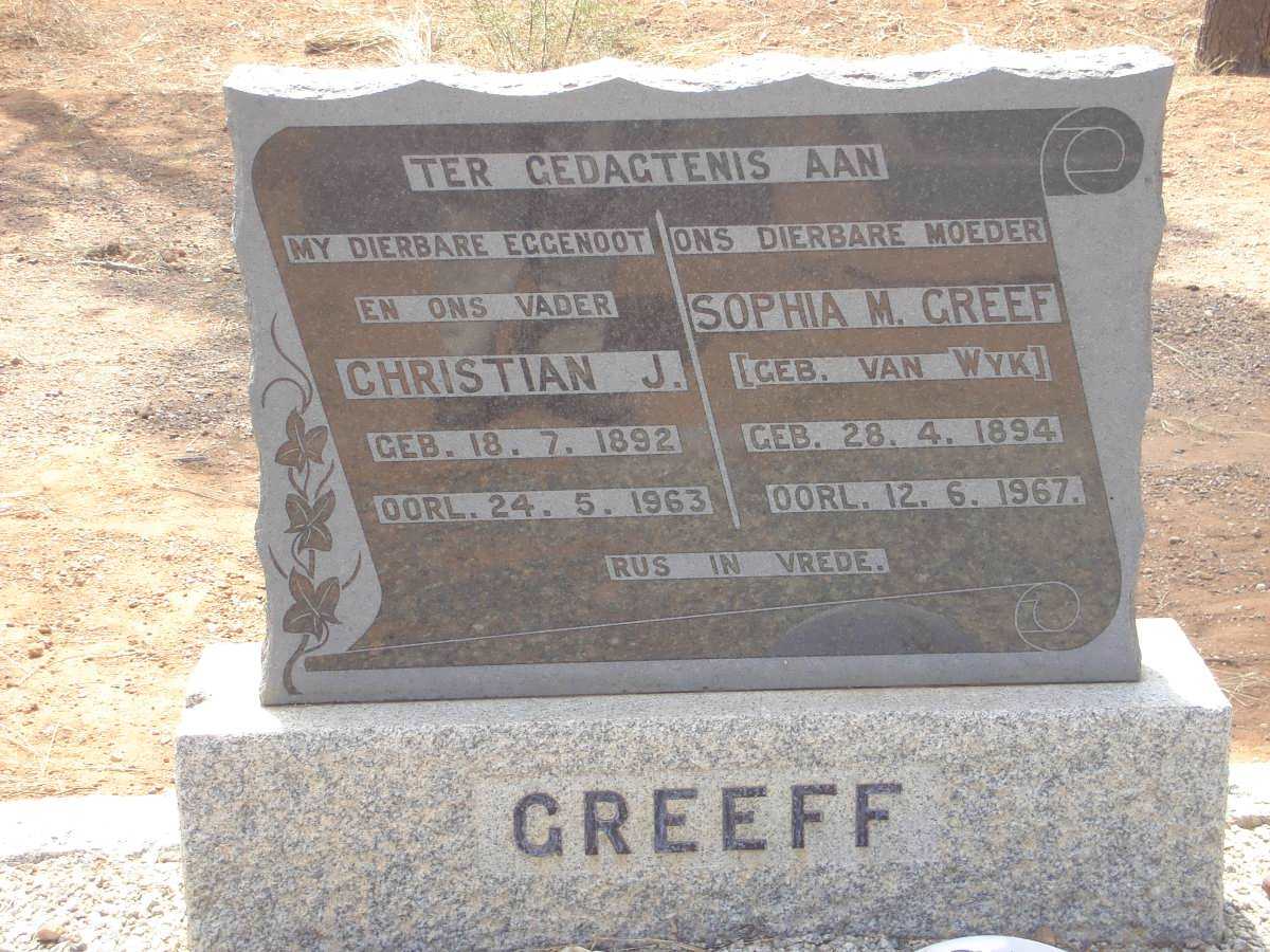 GREEFF Christian J. 1892-1963 & Sophia M. VAN WYK 1894-1967