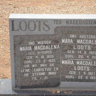LOOTS Maria Magdalena nee MYBURGH 1899-1935 :: LOOTS Mara Magdalena 1923-1927 :: LOOTS Maria Magdalena 1927-1933