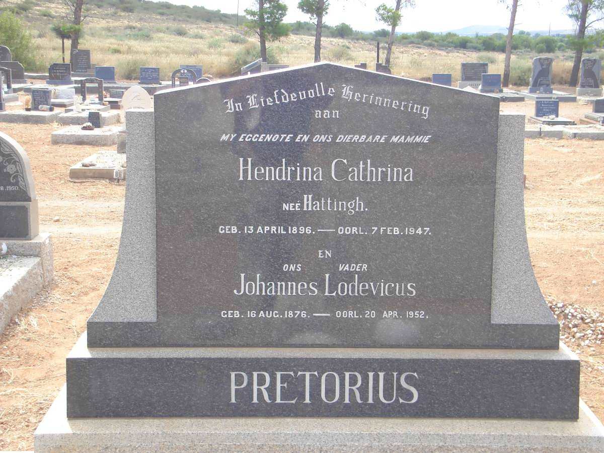 PRETORIUS Johannes Lodevicus 1876-1952 & Hendrina Cathrina HATTINGH 1896-1947