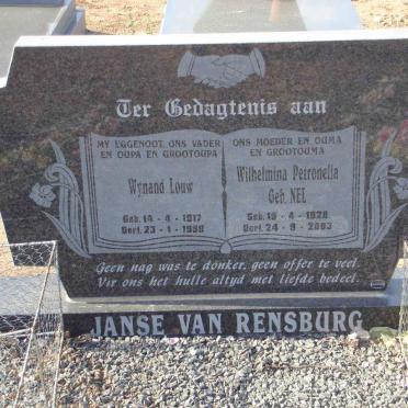 RENSBURG Wynand Louw, Janse van 1917-1999 &amp; Wilhelmina Petronella NEL 1928-2003