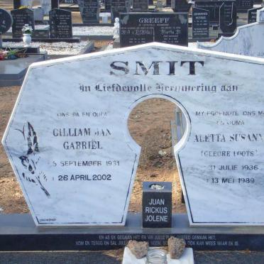 SMIT Gilliam Jan Gabriel 1931-2002 &amp; Aletta Susanna LOOTS 1936-1989