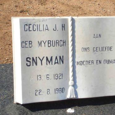 SNYMAN Cecilia J.H. nee MYBURGH 1921-1980