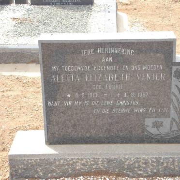 VENTER Aletta Elizabeth nee FOURIE 1917-1967