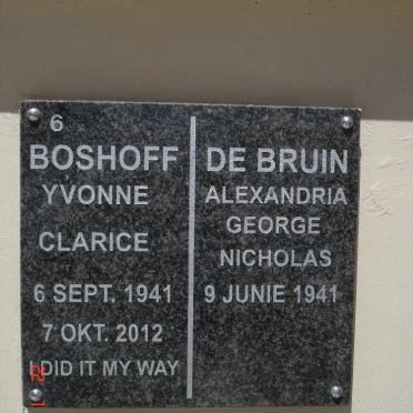 BRUIN Alexandria George Nicholas, de 1941- &amp; Yvonne Clarice BOSHOFF 1941-2012