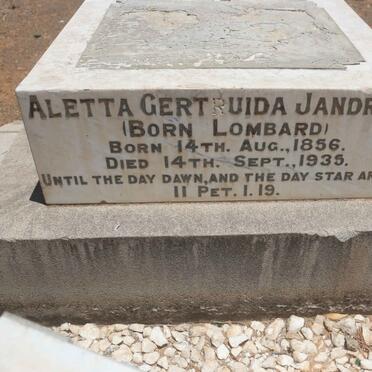 JANDRELL Aletta Gertruida nee LOMBARD 1856-1935