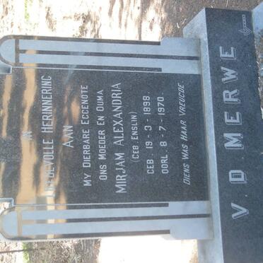 MERWE Mirjam Alexandria, v.d. nee ENSLIN 1898-1970
