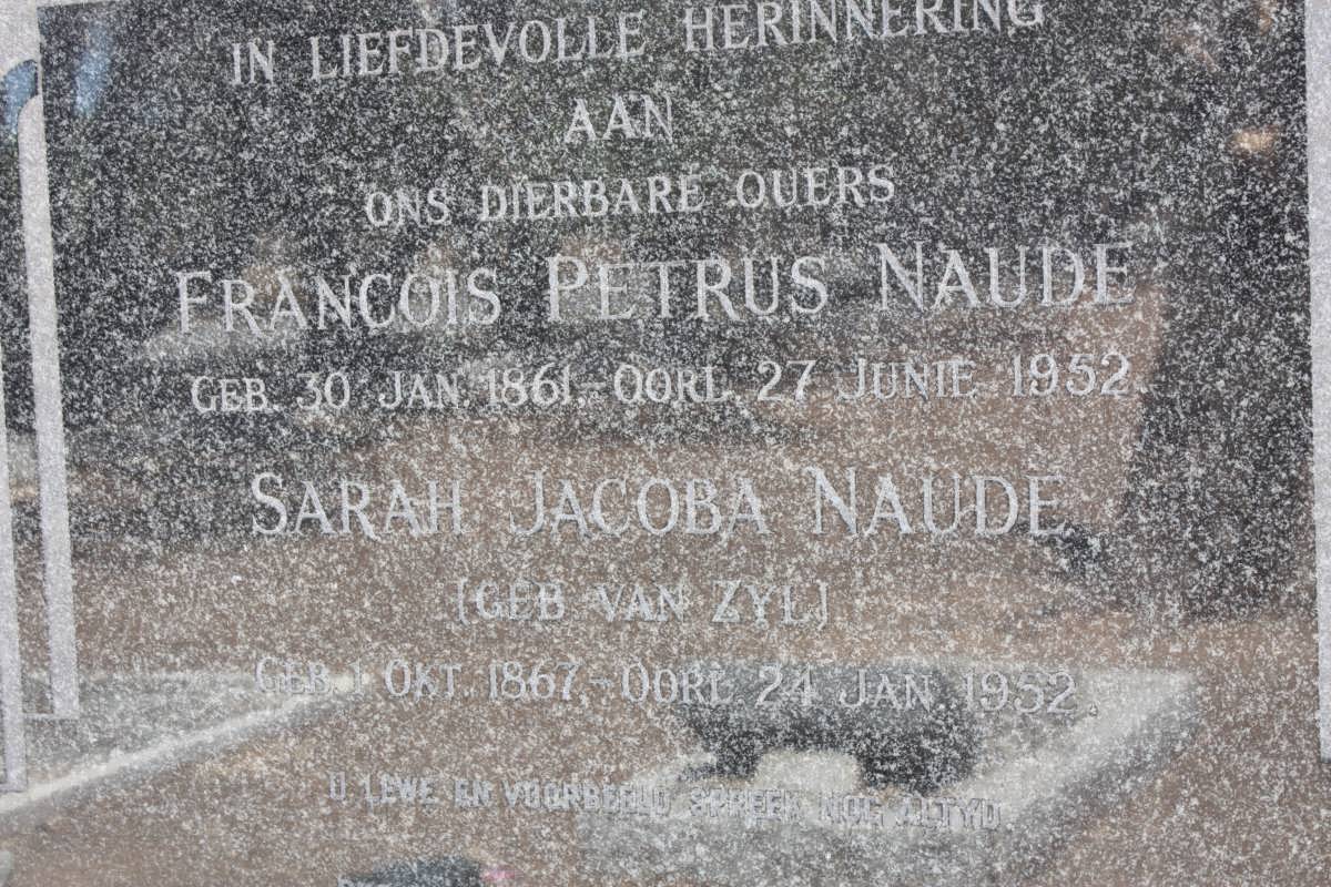 NAUDE Francois Petrus 1861-1952 & Sarah Jacoba VAN ZYL 1867-1952