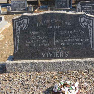 VIVIERS Andries Christiaan 1901-1963 &amp; Hester Maria Jacoba VAN DER MERWE 1904-1963
