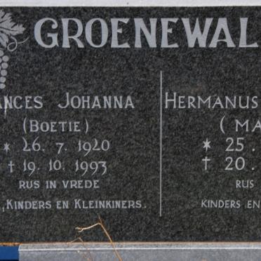 GROENEWALD Hermanus Christof 1916-1995 &amp; Frances Johanna 1920-1993
