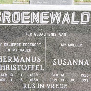 GROENEWALD Hermanus Christoffel 1929-1989 &amp; Susanna 1928-1997
