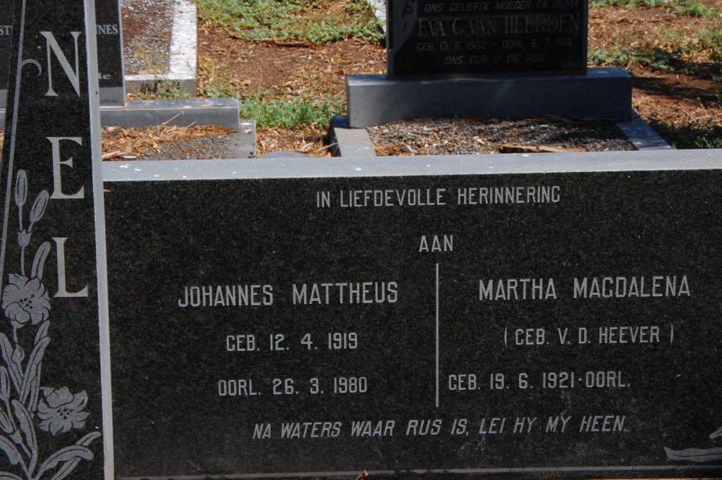 NEL Johannes Mattheus 1919-1980 & Martha Magdalena V.D. HEEVER 1921-