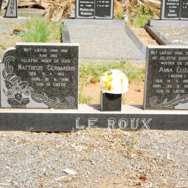 ROUX Mattheus Gerhardus, le 1913-1998 &amp; Anna Elizabeth 1915-1996