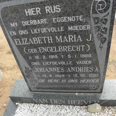 HEEVER Johannes Andries A., van den 1924-2003 &amp; Elizabeth Maria J. ENGELBRECHT 1919-1988