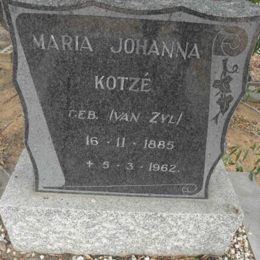 KOTZÉ Maria Johanna nee VAN ZYL 1885-1962