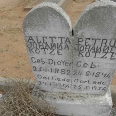 KOTZE Petrus Johannes 1874-1954 &amp; Aletta Johanna DREYER 1882-1954