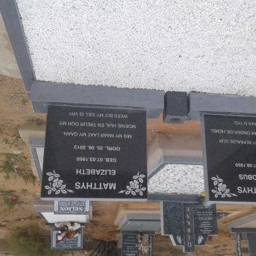 MATTHYS Jacobus 1950- &amp; Elizabeth 1950-2013