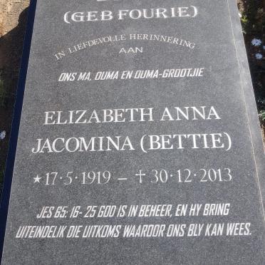 BOTHA Elizabeth Anna Jacomina nee FOURIE 1919-2013
