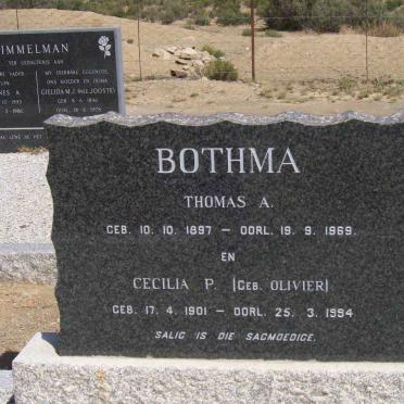 BOTHMA Thomas A. 1897-1969 &amp; Cecilia P. OLIVIER 1901-1994