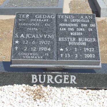 BURGER S.A. 1907-1984 &amp; Hester ROSSOUW 1922-2002