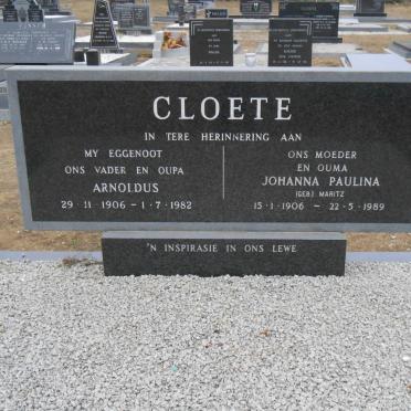 CLOETE Arnoldus 1906-1982 &amp; Johanna Paulina MARITZ 1906-1989