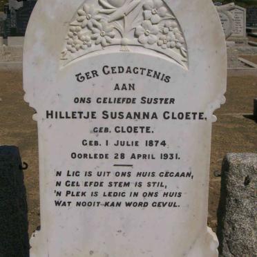 CLOETE Hilletje Susanna nee CLOETE 1874-1931