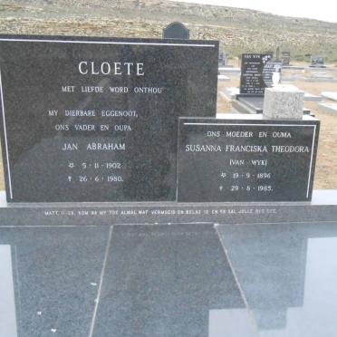 CLOETE Jan Abraham 1902-1980 &amp; Susanna Franciska Theodora VAN WYK 1896-1985