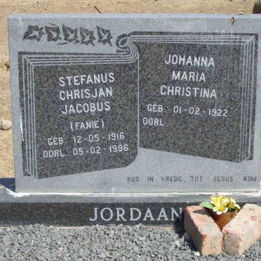 JORDAAN Stefanus Chrisjan Jacobus 1916-1996 &amp; Johanna Maria Christina 1922-