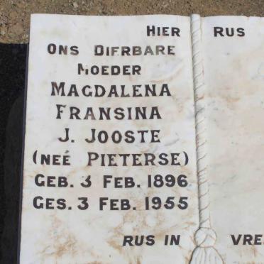 JOOSTE Magdalena Fransina J. nee PIETERSE 1896-1955