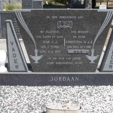JORDAAN Izak J.J. 1916-1977 &amp; Christina H.J.E. NEL 1918-2003
