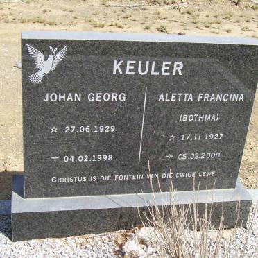 KEULER Johan Georg 1929-1998 &amp; Aletta Francina BOTHMA 1927-2000