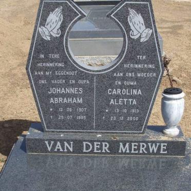 MERWE Johannes Abraham, van der 1907-1995 &amp; Carolina Aletta 1913-2000
