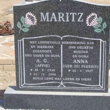 MARITZ  A.G. 1916-1995 &amp; Anna DU PLESSIS 1927-