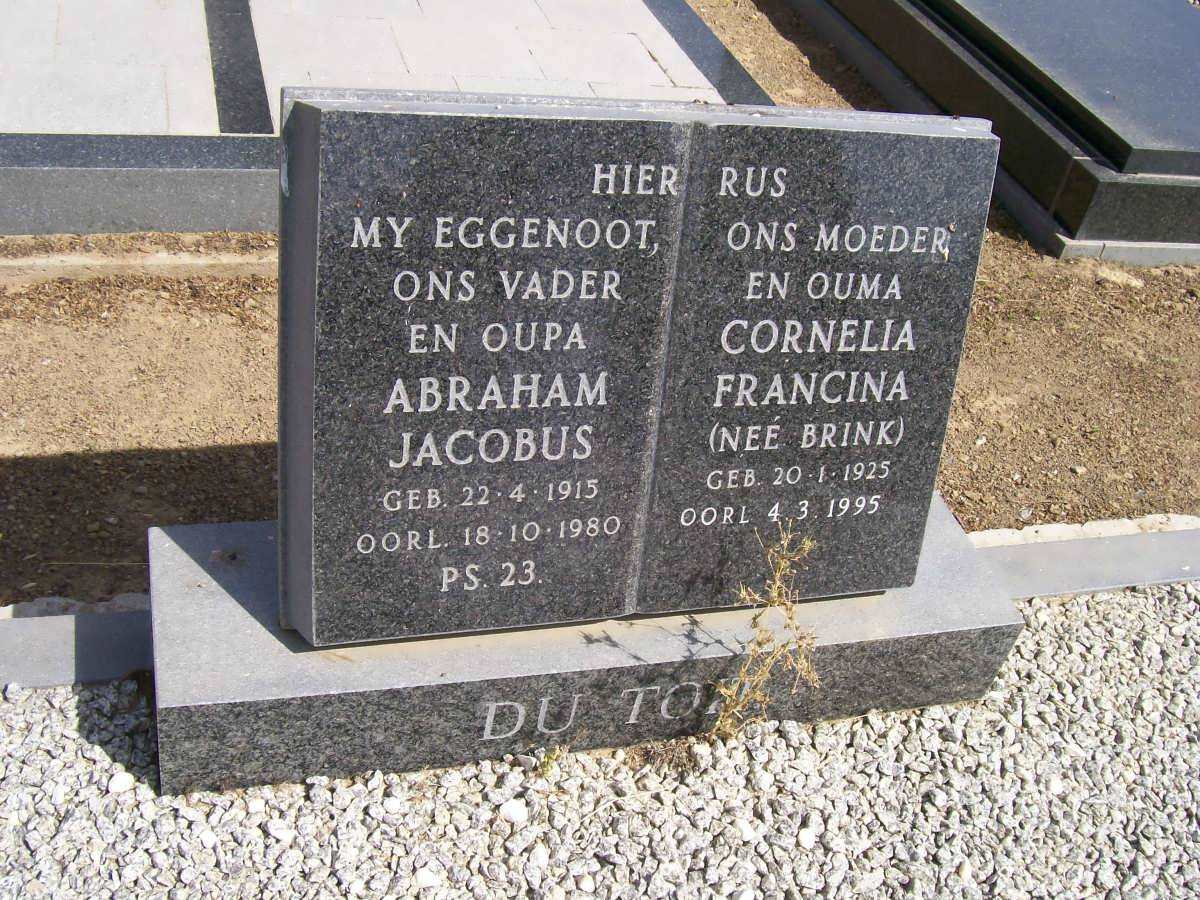 TOIT Abraham Jacobus, du 1915-1980 & Cornelia Francina BRINK 1925-1995