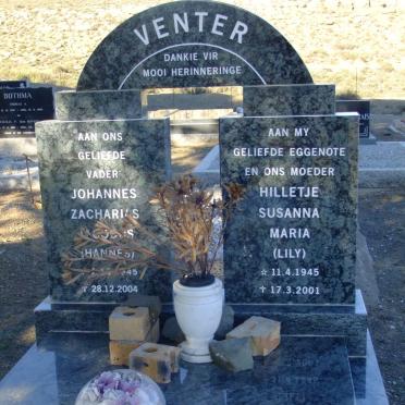 VENTER Johannes Zacharias Jacobus 1945-2004 &amp; Hilletjie Susanna Maria 1945-2001