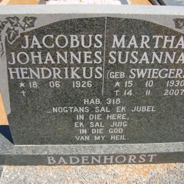 BADENHORST Jacobus Johannes Hendrikus 1926-  &amp; Martha Susanna SWIEGERS 1930-2007