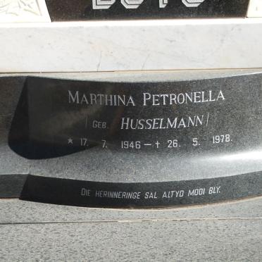 BUYS Marthina Petronella nee HUSSELMANN 1946-1978