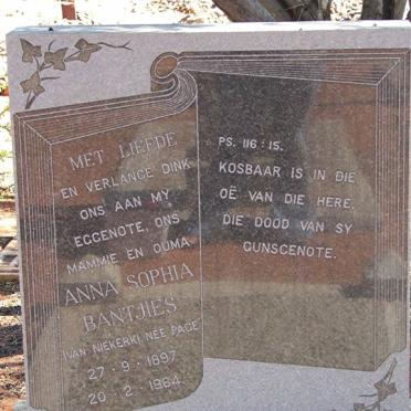 BANTJIES Anna Sophia, formerly VAN NIEKERK nee PAGE 1897-1964