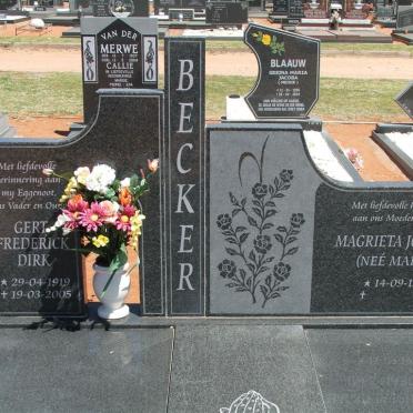 BECKER Gert Frederick Dirk 1919-2005 &amp; Magrieta Johanna MARITZ 1935-