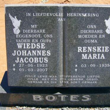 BOTES Wiedse Johannes Jacobus 1923-2007 &amp; Renskie Maria 1935-