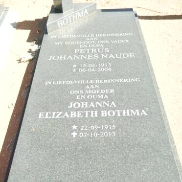 BOTHMA Petrus Johannes Naude 1913-2004 &amp; Johanna Elizabeth 1915-2013