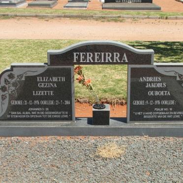 FEREIRRA Andries Jakobus 1976-  &amp; Elizabeth Gezina 1976-2004